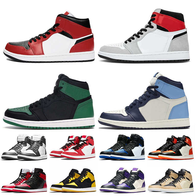

2020 Jumpman 1 Womens Mens Basketball Shoes 1s Mid Chicago Black Toe High OG Light Smoke Grey 1 trainers Pine Green Obsidian sneakers, #4 game royal 40-47