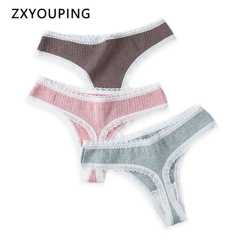 

Women Lace Cotton Thong Panties Seamless Sexy Soft Underwear Female Natural Silk Crotch Cloth G String Low Waist T Back Lingerie, Pink