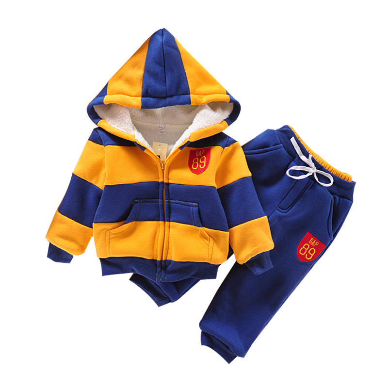 

2020 new boy winter suit for 2-7 years striped cotton coat+pants boy sports suits thick winter teenage children's clothing, Yellow