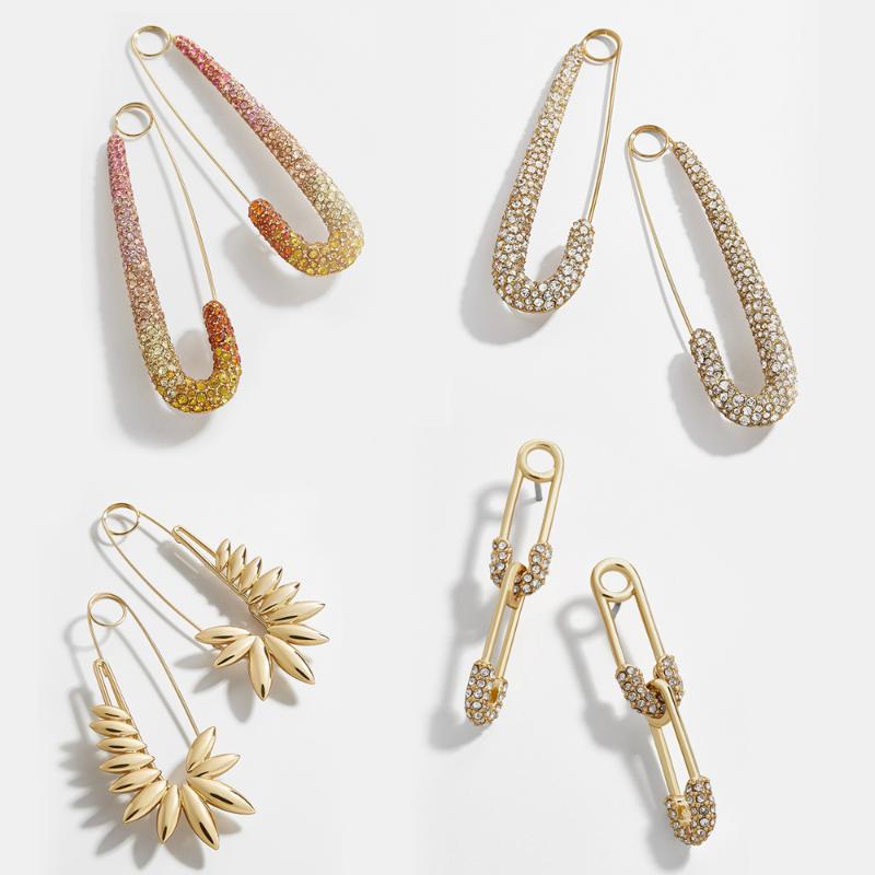 

Trendy Design Paperclip Safety Pin Stud Earrings For Women Multicolor Rhinestone Crystal Wedding Statement Jewelry Brincos