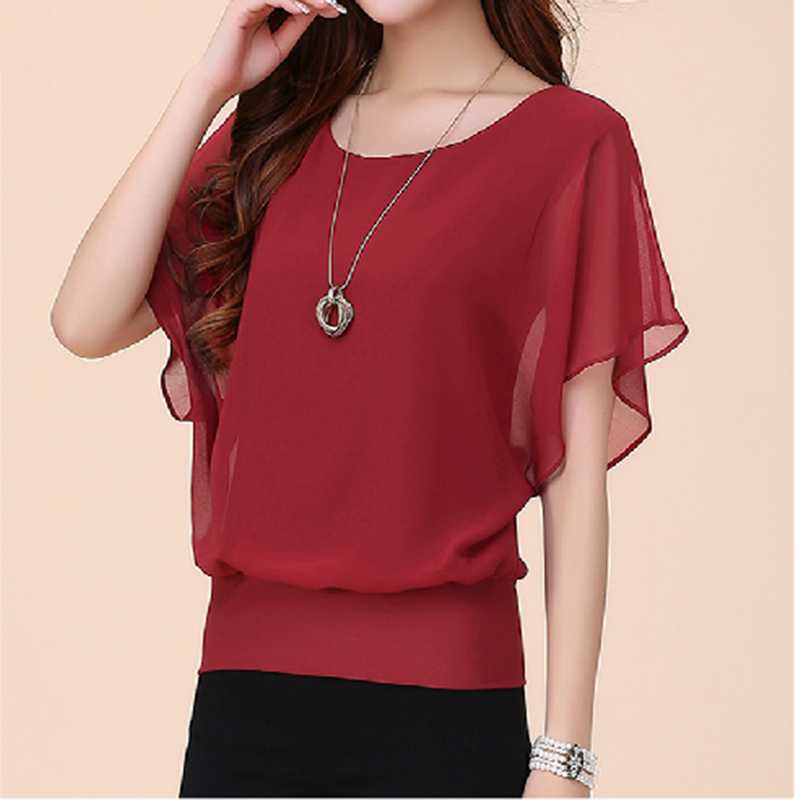 

Big Size Fashion Women Chiffon Blouses Summer Ladies Casual Tops Female Batwing sleeve Shirt Blusas Femininas -3XL Plus Size, Black