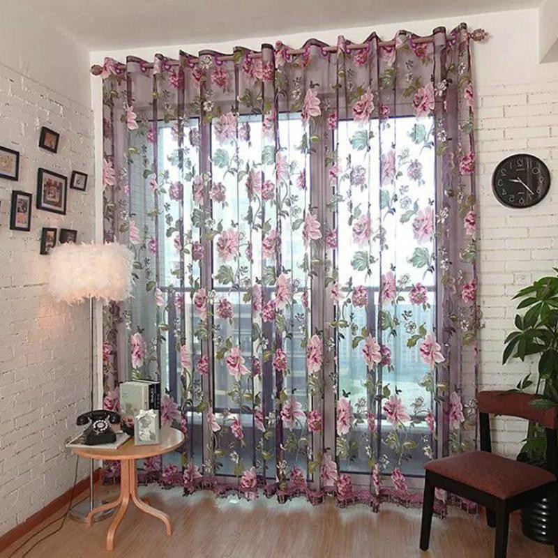 

Bedroom curtains for living room for kitchen Floral print see through window curtains 1pc large peony screens  meters high, Beige big peony