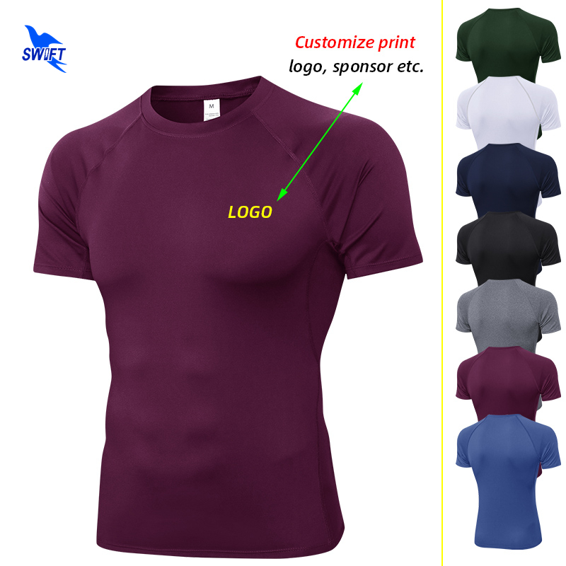 

Customize Print Men's Running T-Shirts Quick Dry Compression Sport Shirt Fitness Gym Soccer Jerseys Elastic Sportswear Top Tees, Navy blue