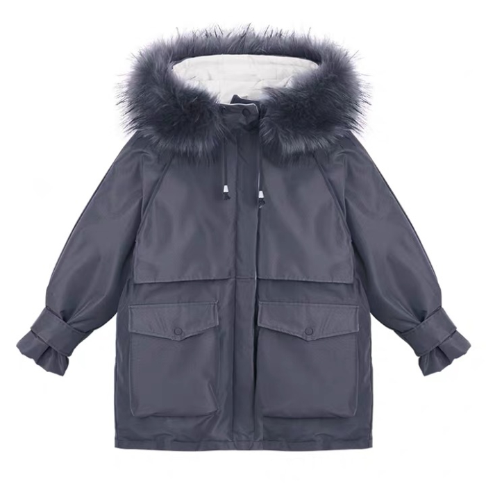 

New network figure heavy hair led fixtures cotton-padded jacket female han edition loose bf thickening overcome winter jacket co, Black