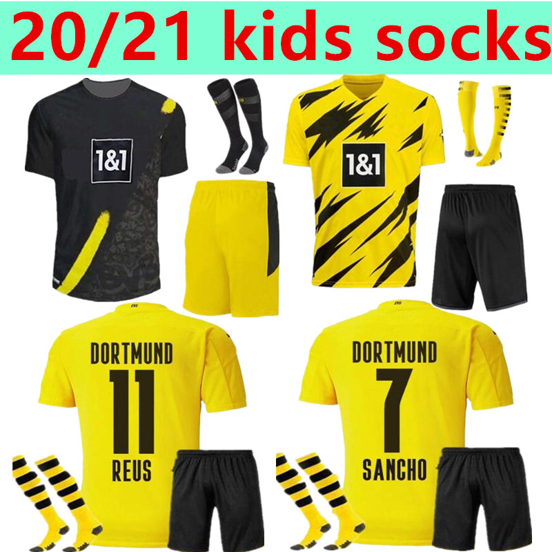 

new 20/21 #11 REUS kids Soccer Jersey 2020 Home M.GOTZE SANCHO HAALAND Soccer shirt 100TH HAZARD kids kit football uniforms, Black;yellow