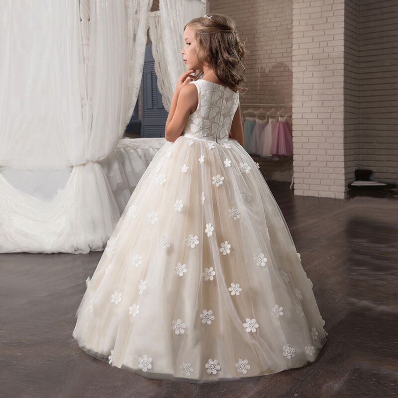 

Fancy Flower Girl Long Gown for Princess Dress Formal Children Formal Clothes Kids Dresses for Girls Wedding Evening Clothing, As photo
