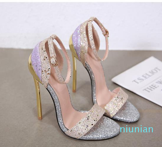

Hot Sale-Plus size 35 to 40 41 42 luxury blue ankle strap heels open toe stiletto heels prom party wedding shoes Come With Box, Black