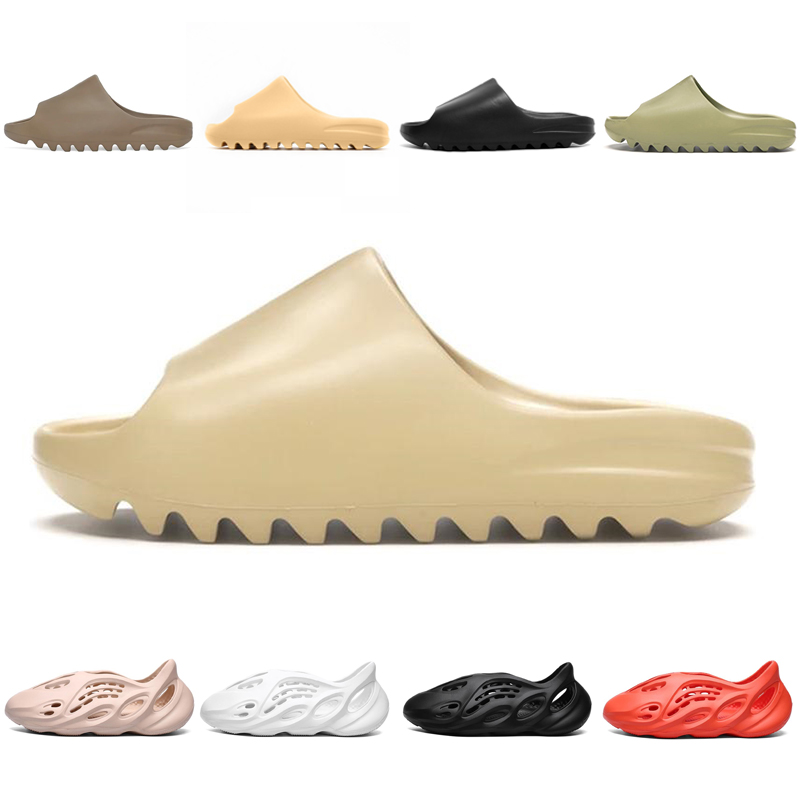 

2020 Top Kanye West Slipper Men Women Slide Bone Earth Brown Desert Sand Slide Resin Sandals Foam Runner size 36-45, Black