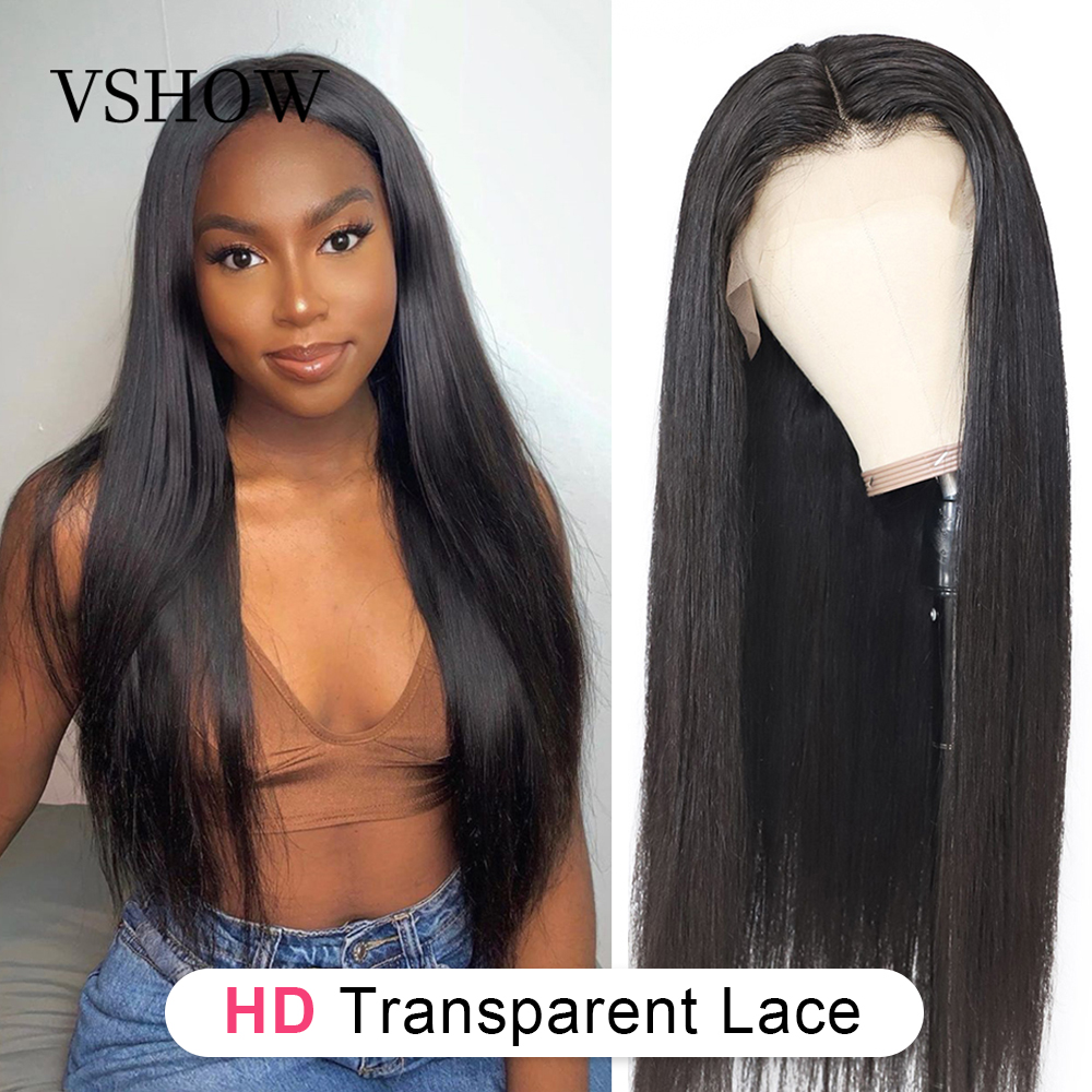 

Straight Lace Front Human Hair Wigs For Women Transparent HD Lace Frontal Wig 360 Lace Frontal Wig Pre Plucked VSHOW Remy Hair, Natural color