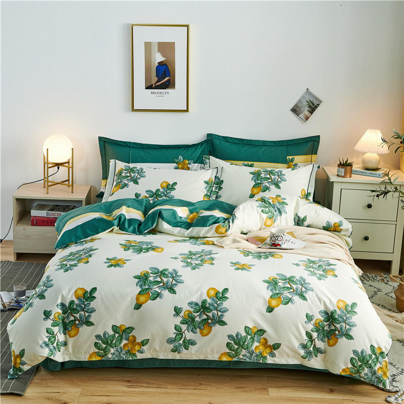 

Harvest of oranges Bedding Set Cotton white Bed Set Green orange leaves Duvet Cover/sheet/pillowcases Queen/King Size Bed, Colour 2