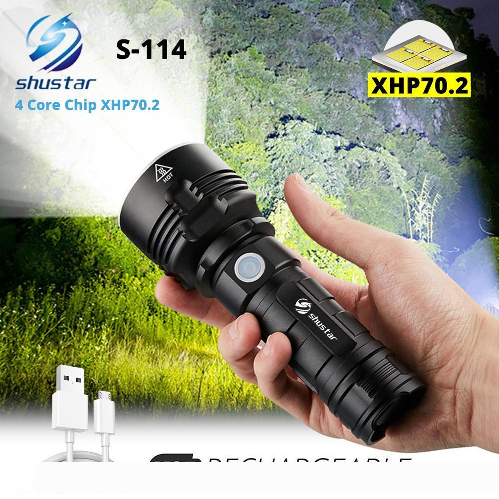 

4 Core XHP70.2 LED Flashlight Waterproof Torch Tactical camping hunting light 3 Lighting modes Powered by 26650 battery