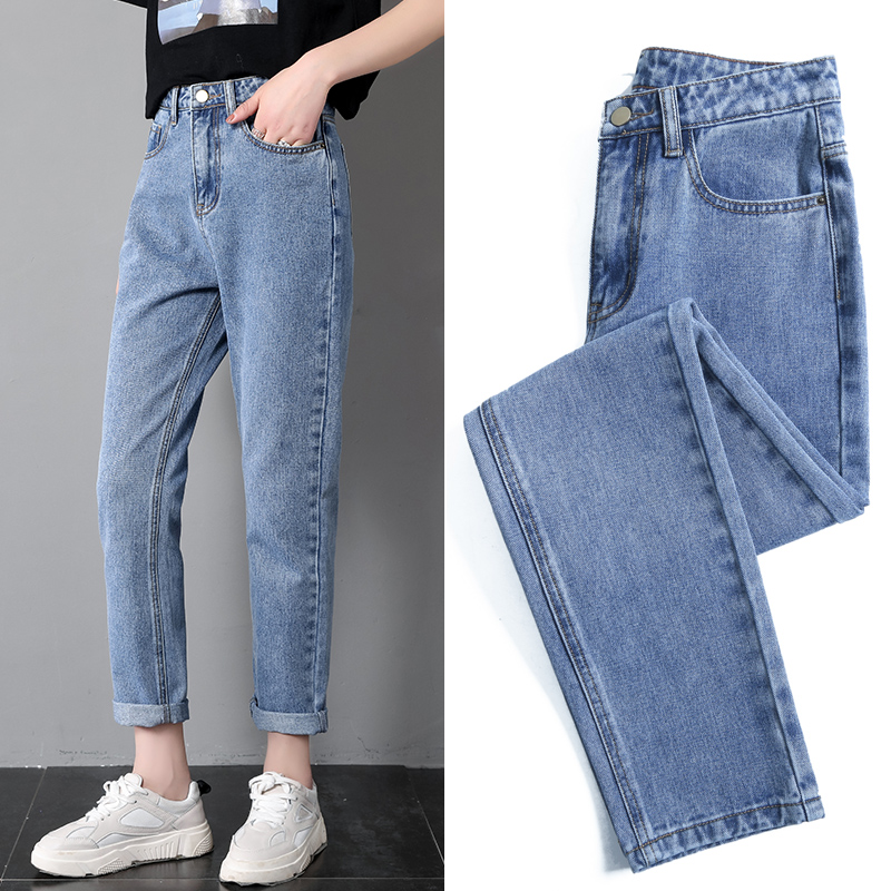 

jean woman mom jeans pants boyfriend jeans for women with high waist push up large size ladies denim, Blue