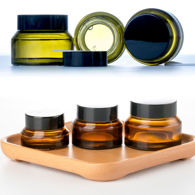 

1pcs 15g/30g/50g Empty Amber Green Glass Refillable Bottles Makeup Jar Pot Travel Face Cream Lotion Vials Cosmetic Containers