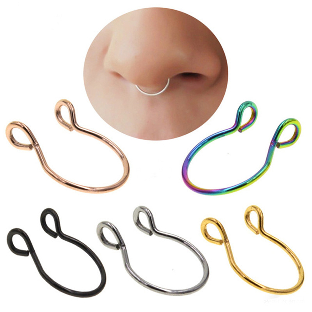 

2020 U Shaped Fake Nose Rings for Women Stainless Steel Nose Rings & Studs Fake Piercing Jewelry Clip On Nose Body Clip Hoop, Silver