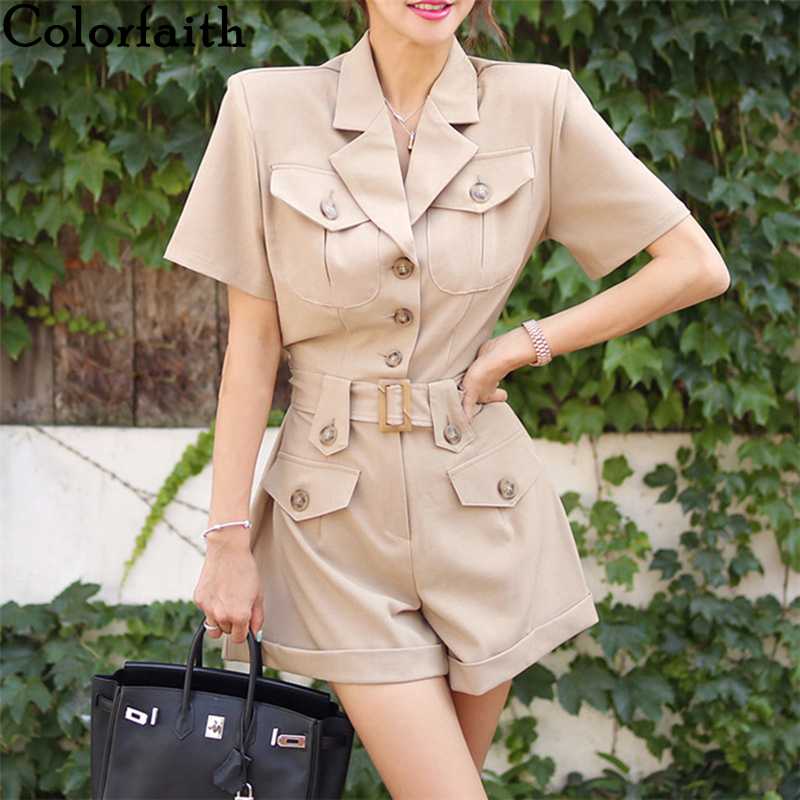 

Colorfaith 2020 New Summer Woman Jumpsuits & Rompers Casual Single Breasted Lace Up Short Wide Leg Pants Cargo Playsuit JS7694, Black