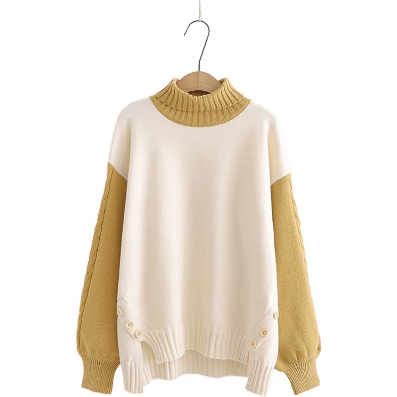 

Women Knitted Sweaters 2020 Winter Long Sleeve Turtleneck Sweater Casual Cashmere Pullover Buttons Patchwork Cuff Basic Top, Green