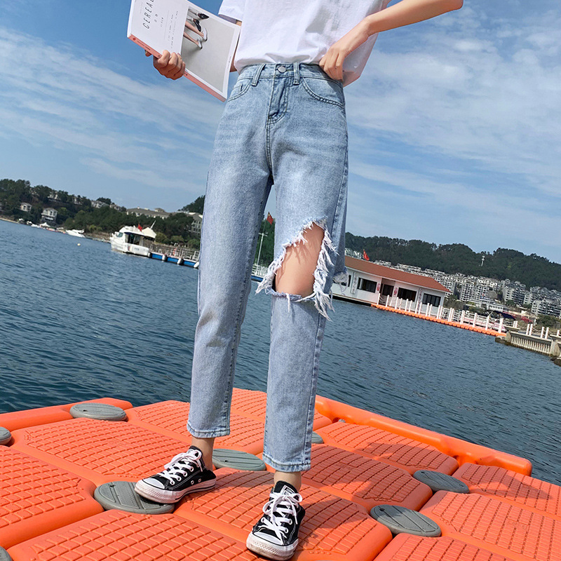 

Fashion Office Lady Denim Jeans Womens Solid Bleached High Waisted Jeans Skinny BuLift Pants, Blue