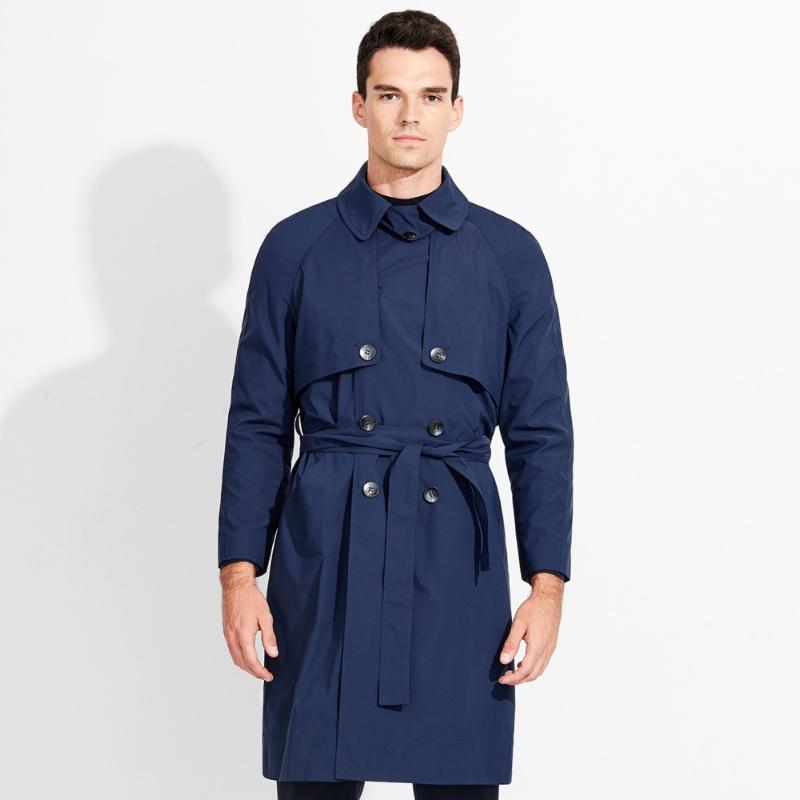 

men 2020 new arrivals trench coat long windbreaker jacket deep blue mens sashes smart casual spring autumn windproof man outwear