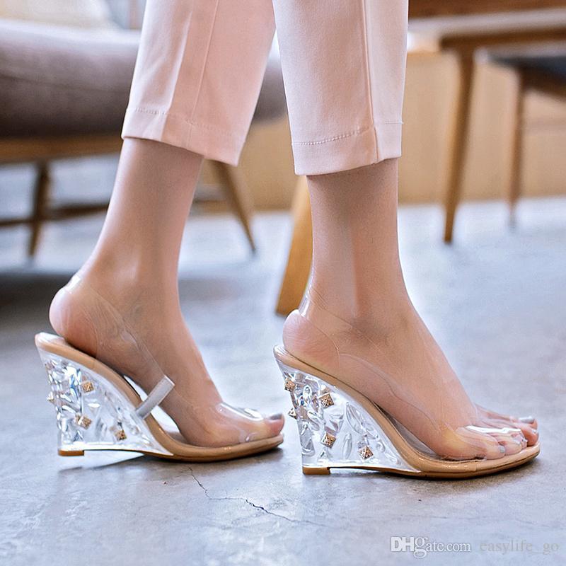 clear shoes wedge heel