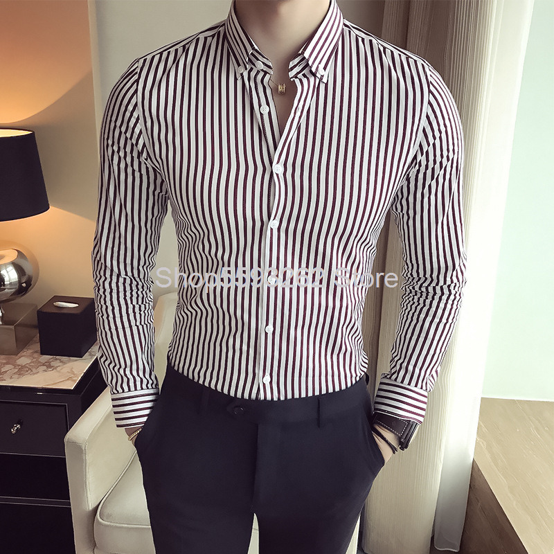 

Season Trend Men Slim Fit Handsome Long Sleeve Shirt Business Leisure Youth Shirt, Black