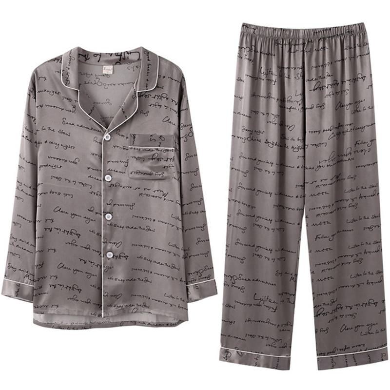 

High quality pajamas men's spring and autumn long sleeve imitation silk youth autumn winter home summer ice silk thin home cloth, Style2