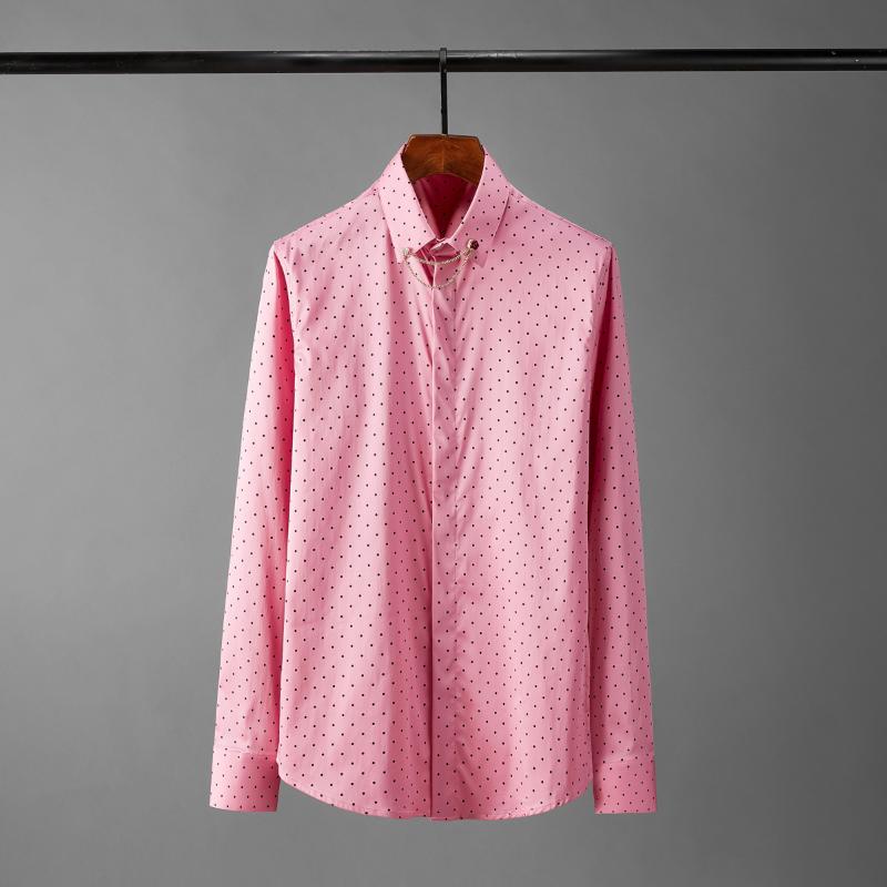 

New Rose Red Man Shirts Luxury Polka Dot Printed Long Sleeve Casual Mens Dress Shirts Plus Size 4xl Fashion Slim Fit Male, As pic