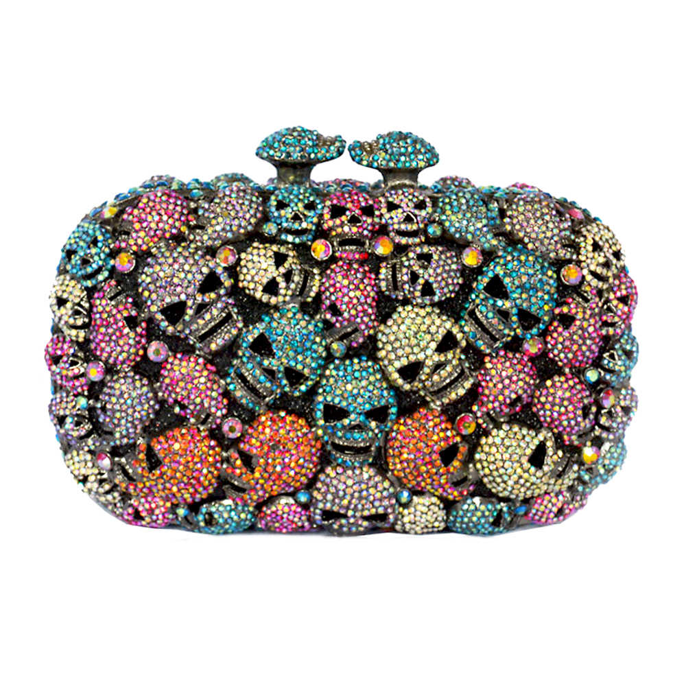 

Crystal Bag Skull Evening Bag Woman Party Purse Evening Clutch Metallic Rhinestone Fashion Clutches Crystal Handbag, Mutil color+ ab stone