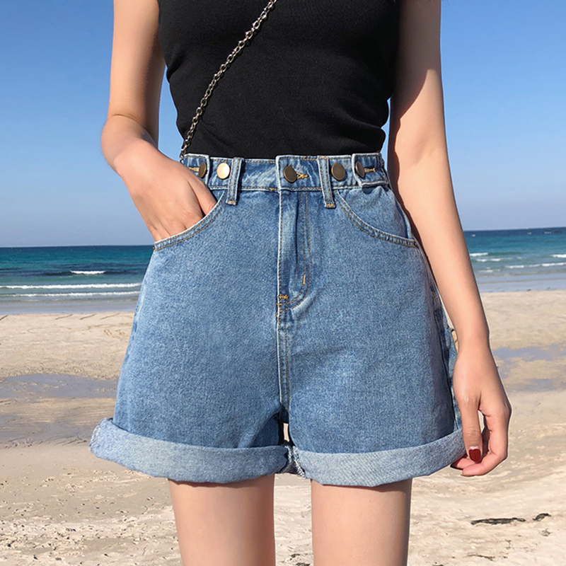 

Garemay Women' Denim Shorts Classic Vintage High Waist Blue Wide Leg Female Casual Summer Ladies Shorts Jeans For Women, Black