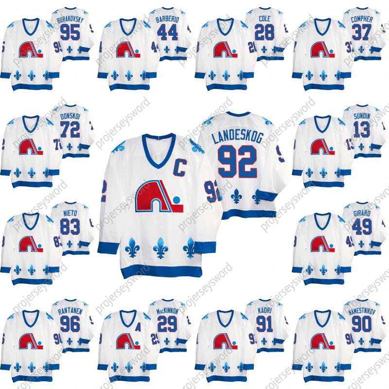 

Quebec Nordiques Vintage Heritage Jersey Marc Tardif Mats Sundin Michel Goulet Mikko Rantanen Nathan Mackinnon Nazem Kadri Hockey Jerseys, 37 j. t. compher
