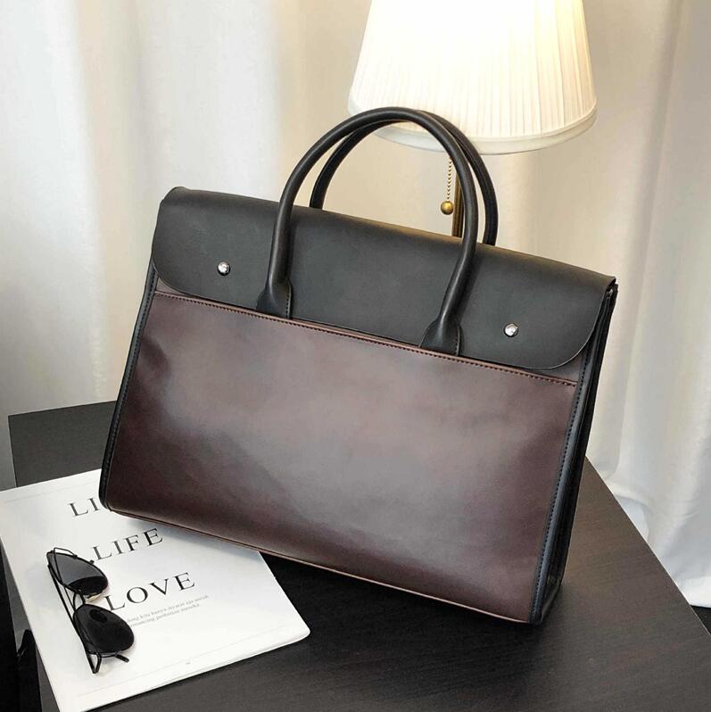 

wholesale men handbag cross stitching leather bag retro contrast leatheres files computer handbags crazy horse leathers mens shoulder bags, Brown