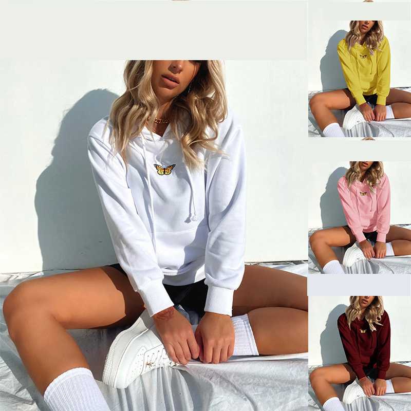 

Women Sweatshirts Butterfly Print Sport Hoodies Casual Sport Adult Top Sweatshirt Elegent Hoody Sweatshirt, White