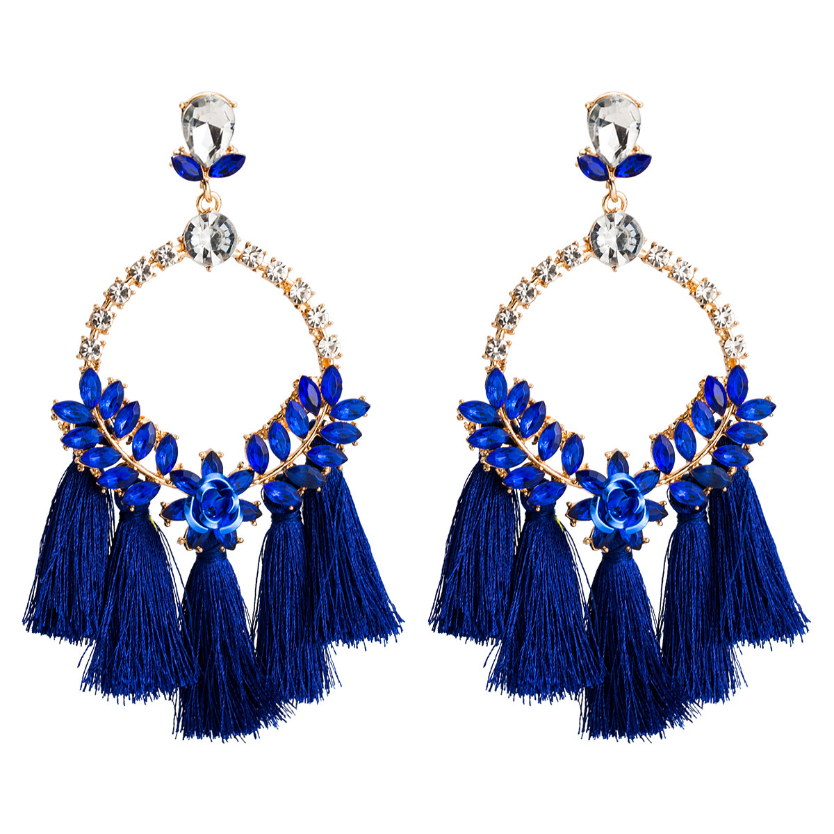 

Exaggerated flower diamond tassel acrylic earrings female earrings Bohemia