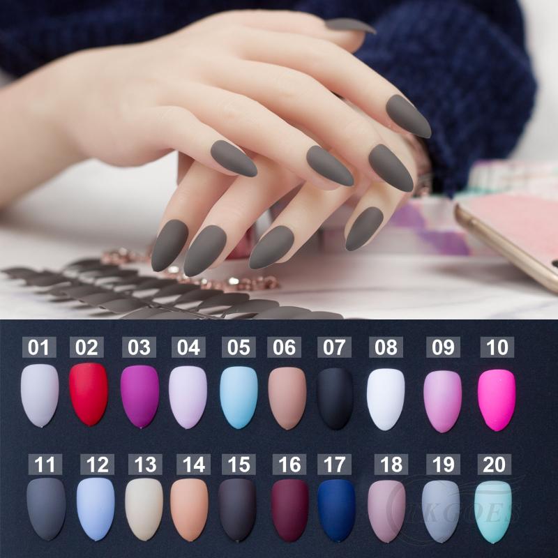 

24 Pcs Light Grey Fashion Stiletto Nails Matte Finishing Almond False Nails Press On Full Cover Fake Nail Tips Manicure DIY, 14