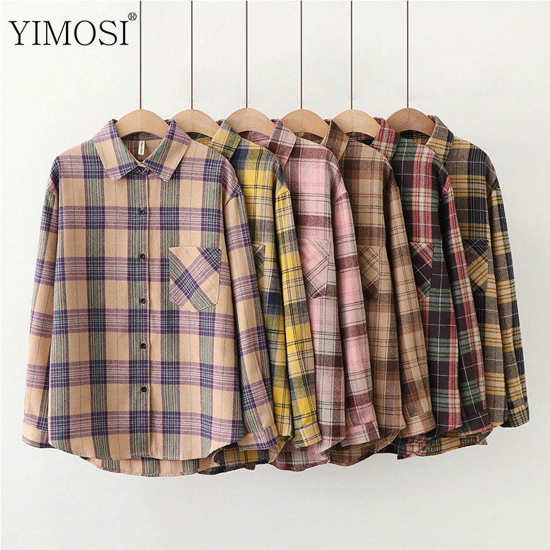 

Women White Blouse Shirt 2020 Autumn Long Sleeve Loose Casual Shirts Harajuku Plaid Print Korean Office Tops, Cxq02-1