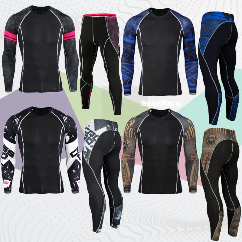 

Men' Compression Set Running Sportswear Tights Workout Fitness Training Tracksuit Long Sleeves Shirts Sport Suit Rashgard kit, Trousers