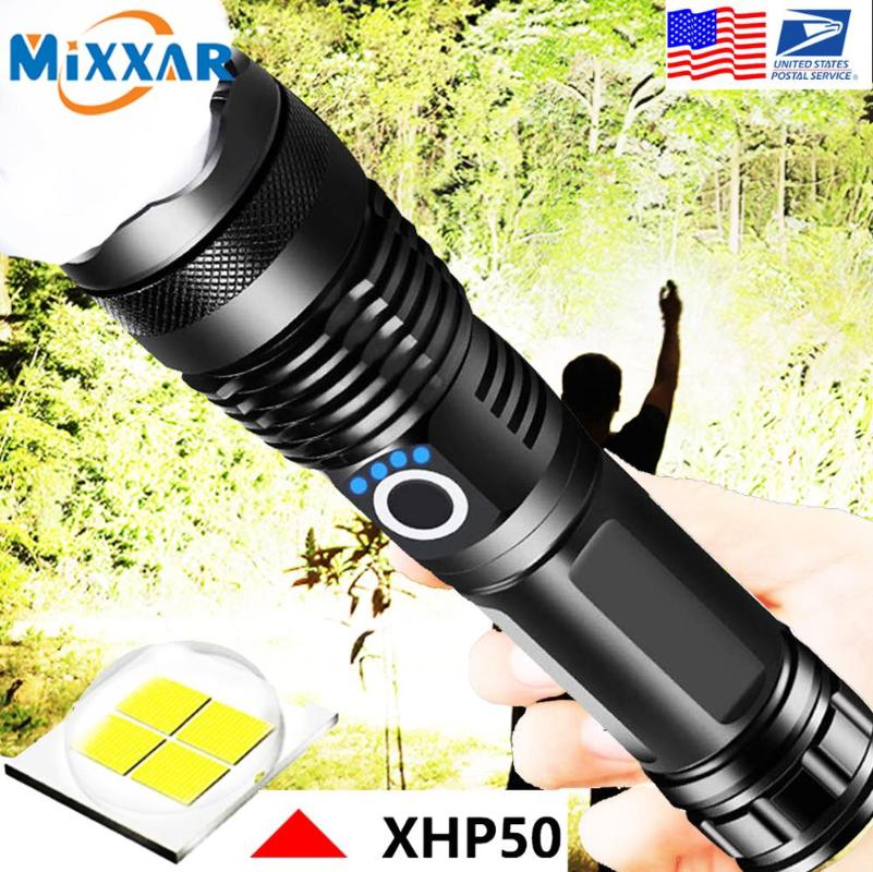 

EZK90 Dropshipping LED XHP50 Tactical Flashlights USB Rechargeable Waterproof Zoomable 18650 26650 Torch