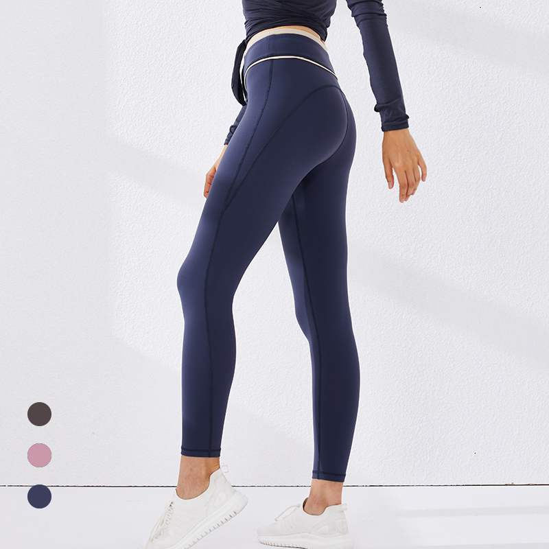 

Yoga Pants Hip-tight Legging Sport Seamless High Waist Stretch Slim Yoga Pants Running Fitness Contrast Color Stitching Trousers, Purple