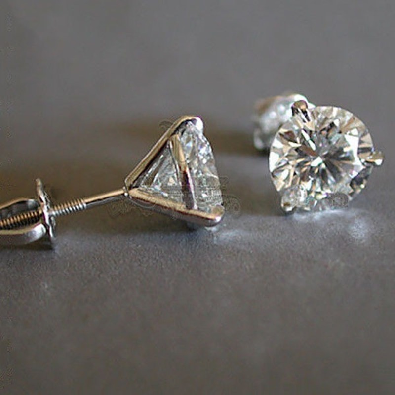 

Three-Prong Martini 1ct Round Diamond Stud Earrings 18K White Gold Bride Wedding Engagement Jewelry Gifts Fast Shipping
