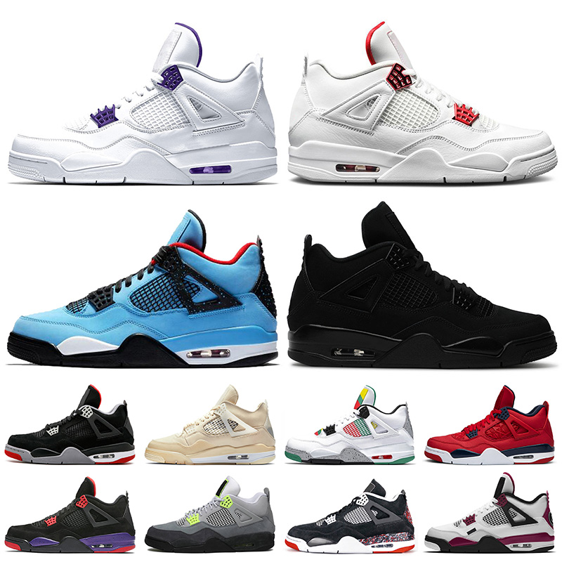 

JUMPMAN 4 Court Purple Red Metallic Travis Scott 4 4s Black Cat 2020 Mens Womens Basketball shoes OFFF Sail Bred FIBA sneakers trainers, Item20 singles day 40-47
