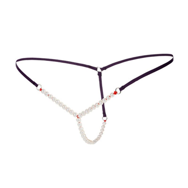 

Sexy Women Thongs and G Strings Ladies Pearl Thong G-String Panties, Black