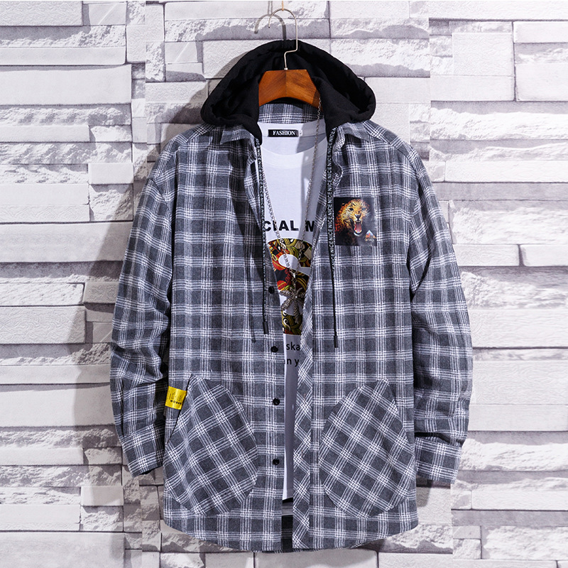 

Casual Men Plaid Shirt Spring Autumn Flannel Shirt Men Dress Shirts Fashion Long Sleeve Slim Fit Chemise Homme Cotton Male, Black