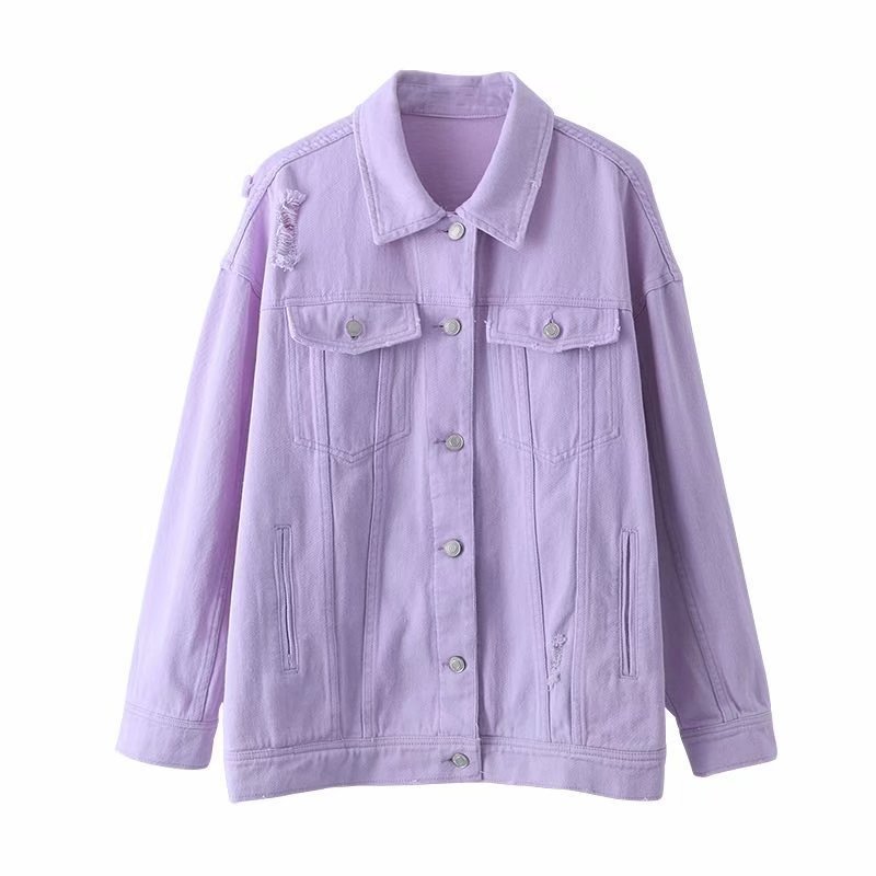 

JJ fall 2020 Europe and the United States women's new female hole purple loose jean jacket coat, See chart