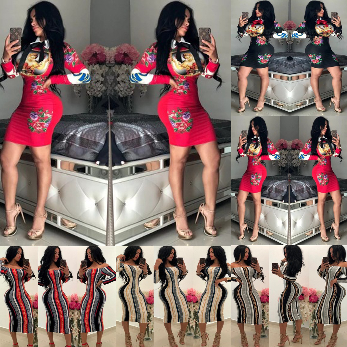 

20 Styles Women Sexy Dress Stretch Party Dresses Floral Print Skinny Club Wear Gorgeous Vestidos Bodycon Dresses Active New Clothes, 1874-3