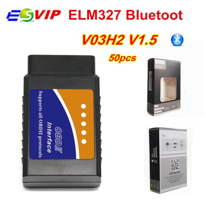 

50pcs DHL elm327 bluetooth v1.5 V03H2 auto Diagnosis Scanner Tool Vehicle obd OBDII elm 327 Bluetooth Diagnostic Interface