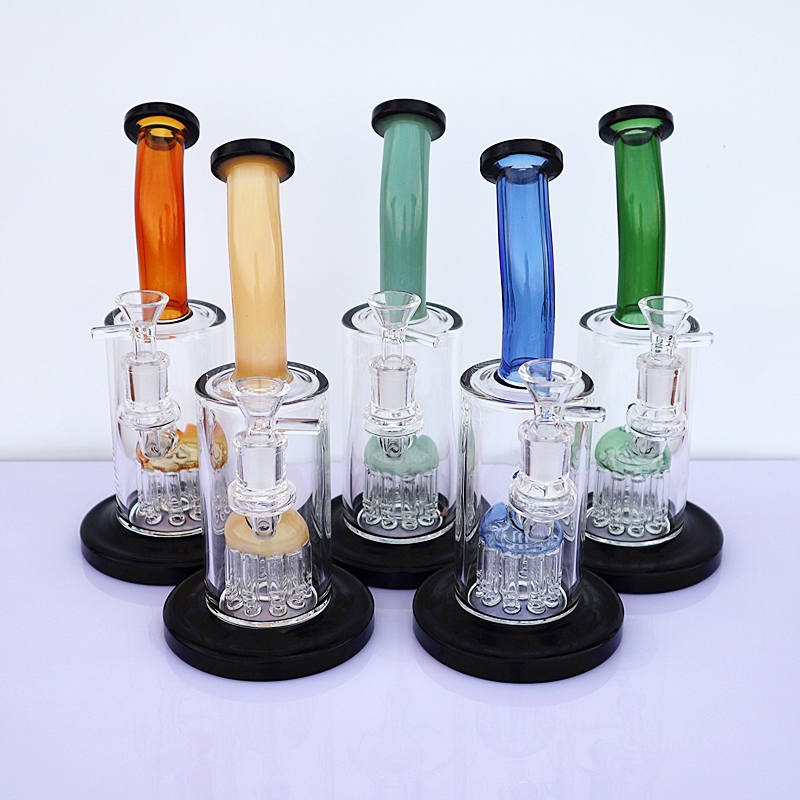 

9.8" Colored curved neck hookah dome tree arms percolator glass bong