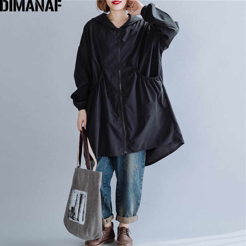 

DIMANAF Autumn Oversize Women Jacket Coat Zipper Spliced Ruffles Female Outerwear Loose Casual Long Sleeve Lady Clothing Black, Bai92608cn