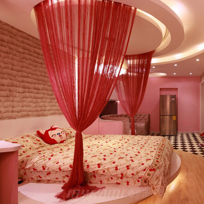 

200x100cm Linear Curtain Door Curtains Partition Porch Encryption Home Decoration Living Room Bedroom Window Background Cortinas, Red
