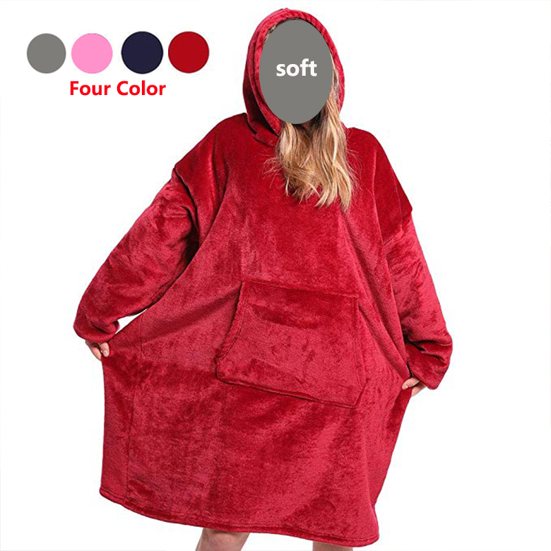 

Winter Thickened Polyester Hooded Pocket Blanket Super Soft Warm Outdoor Pocket Hooded Shirt Adult Winter TV Blanket Robe