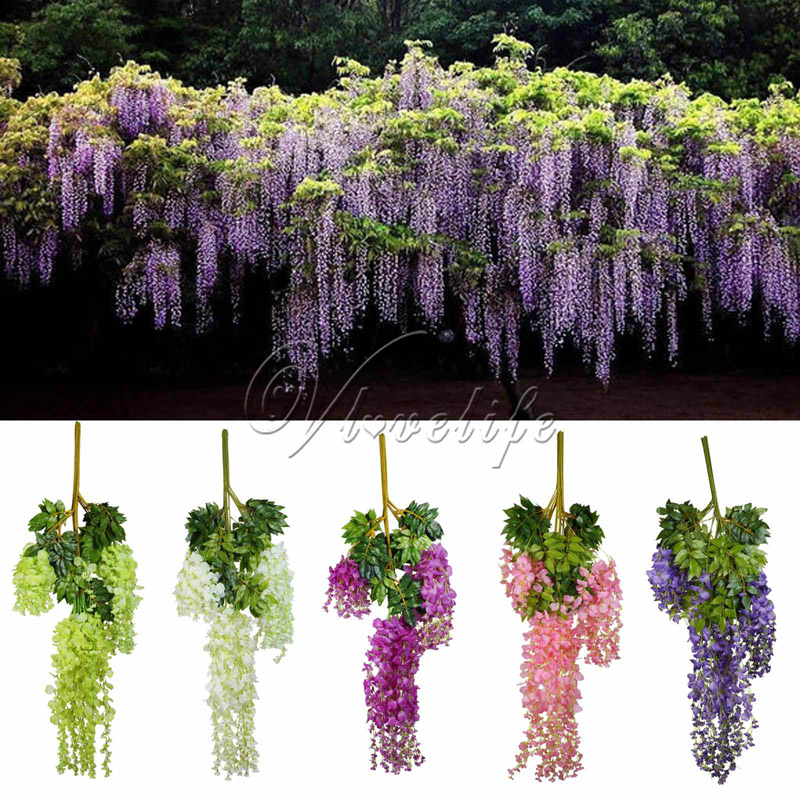 

24pcs 105cm Silk Wisteria Artificial Hanging Flower for Wedding Party Home Garden Decor ,Wholesales Hanging Plants, Green