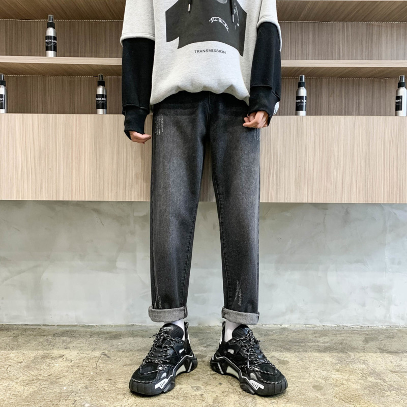 

Korean Straight Jeans Men' Fashion Casual Retro Blue Black Jeans Men Pants Streetwear Wild Hip-hop Loose Denim Trousers Mens